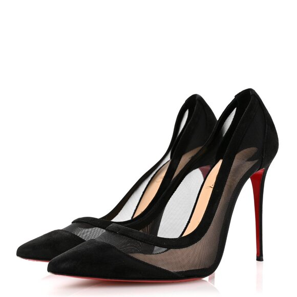 Christian Louboutin Galativi Strass Black Suede Mesh Pumps | Size 7.5 with Box - Picture 1 of 9